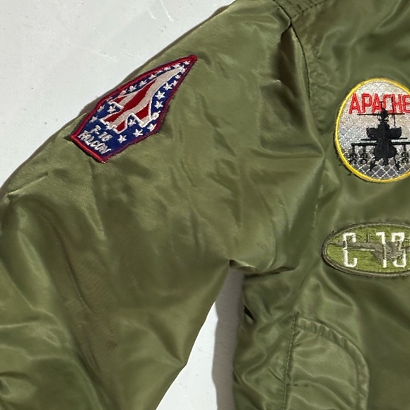 Vintage Aviator Kids Bomber Jacket, Alpha Green, Size Small - Picture 5 of 6